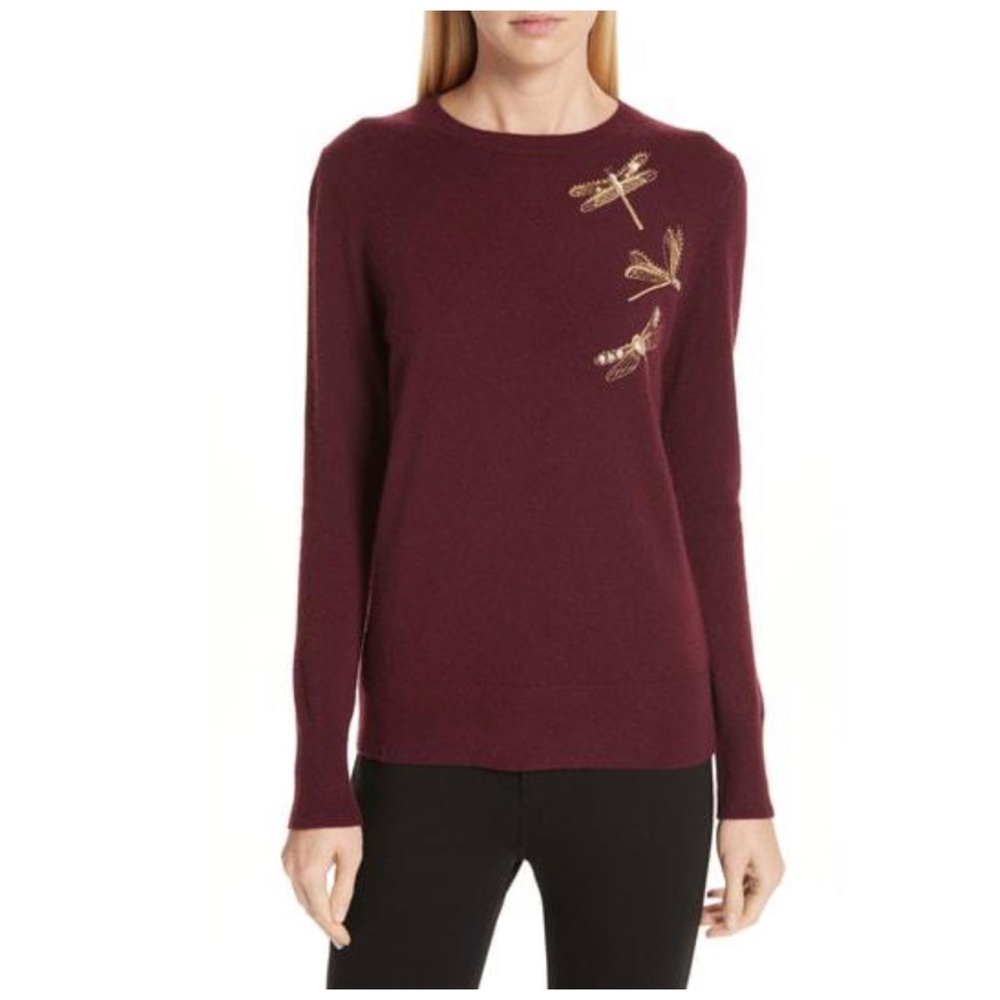 Women's Burgundy Embellished Crewneck Sweater
